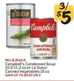 Winn Dixie Campbell's Condensed Soup or Le Sueur Canned Vegetables offer