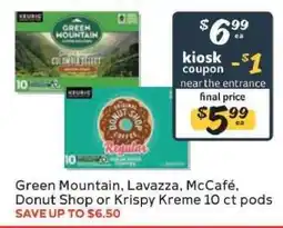 Winn Dixie Green Mountain, Lavazza, McCafé, Donut Shop or Krispy Kreme 10 ct pods offer