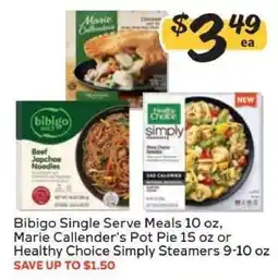 Winn Dixie Bibigo Single Serve Meals, Marie Callender's Pot Pie, Healthy Choice Simply Steamers offer