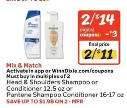 Winn Dixie Head & Shoulders Shampoo or Conditioner / Pantene Shampoo Conditioner offer