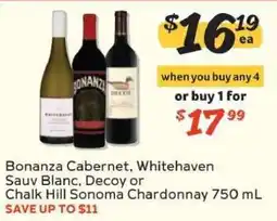 Winn Dixie Bonanza Cabernet, Whitehaven Sauv Blanc, Decoy or Chalk Hill Sonoma Chardonnay 750 mL offer