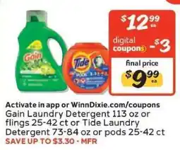 Winn Dixie Gain or Tide Laundry Detergent offer