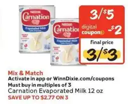 Winn Dixie Carnation Evaporated Milk 12 oz offer