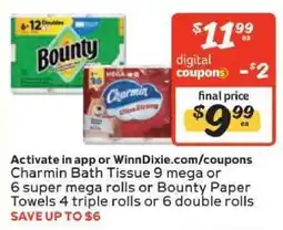 Winn Dixie Charmin Bath Tissue or Bounty Paper Towels offer