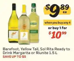Winn Dixie Barefoot, Yellow Tail, Sol Rita Ready to Drink Margarita or Riunite 1.5 L offer
