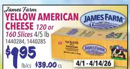 Restaurant Depot James Farm YELLOW AMERICAN CHEESE 120 or 160 Slices offer