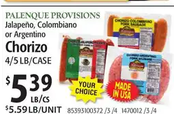 Restaurant Depot PALENQUE PROVISIONS Jalapeño, Colombiano or Argentino Chorizo offer