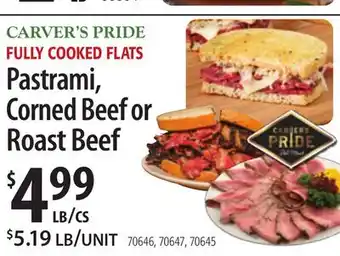 Restaurant Depot CARVER'S PRIDE FULLY COOKED FLATS Pastrami, Corned Beef or Roast Beef offer