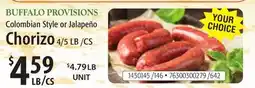 Restaurant Depot BUFFALO PROVISIONS Colombian Style or Jalapeño Chorizo offer