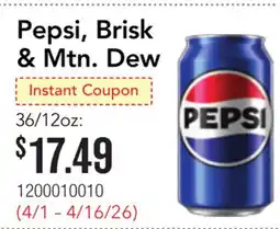 Restaurant Depot Pepsi, Brisk & Mtn. Dew offer