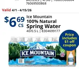 Restaurant Depot Ice Mountain 100% Natural Spring Water offer