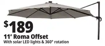 Ocean State Job Lot 11' Roma Offset Patio Umbrella with Solar LED Lights Beige offer