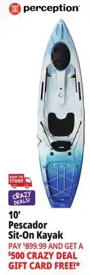 Ocean State Job Lot Perception Pescador 10.0 Fishing Kayak Seaspray offer