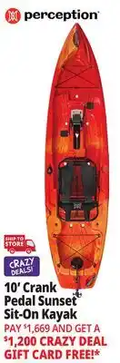 Ocean State Job Lot Perception Crank 10.0 Recreational Pedal Kayak Sunset offer