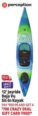 Ocean State Job Lot Perception Joyride 12.0 Recreational Kayak Deja Vu offer