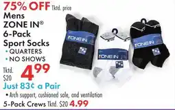 Boscov's Mens ZONE IN 6-Pack Sport Socks offer