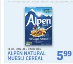 Kings Food Markets ALPEN NATURAL MUESLI CEREAL offer