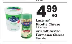 ACME Lucerne Ricotta Cheese 32 oz. ctn. or Kraft Grated Parmesan Cheese 8 oz. ctn offer