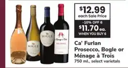 ACME Ca' Furlan Prosecco, Bogle or Ménage à Trois offer