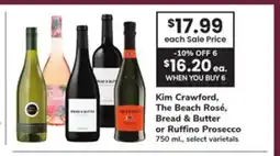 ACME Kim Crawford, The Beach Rosé, Bread & Butter or Ruffino Prosecco offer