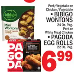 C Town BIBIGO WONTONS 24 Oz. Pkg., PAGODA EGG ROLLS 22 Oz. Pkg offer