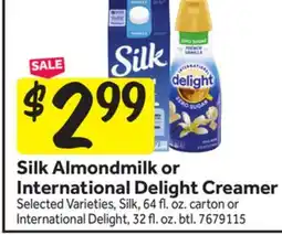 Stop&Shop Silk Almondmilk or International Delight Creamer offer