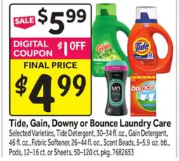Stop&Shop Tide, Gain, Downy or Bounce Laundry Care offer
