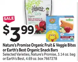 Stop&Shop Nature's Promise Organic Fruit & Veggie Bites or Earth's Best Organic Snack Bars offer