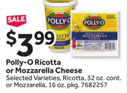 Stop&Shop Polly-O Ricotta or Mozzarella Cheese offer