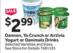 Stop&Shop Dannon, Yo Crunch or Activia Yogurt or Danimals Drinks offer