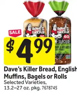 Stop&Shop Dave's Killer Bread, English Muffins, Bagels or Rolls offer
