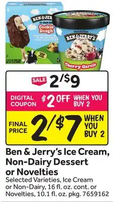 Stop&Shop Ben & Jerry's Ice Cream, Non-Dairy Dessert or Novelties offer