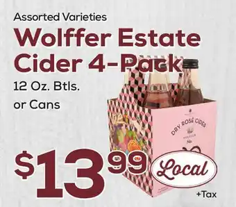 DeCicco & Sons Wolffer Estate Cider 4-Pack offer