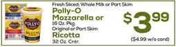 DeCicco & Sons Polly-O Mozzarella or 16 Oz. Pkg., Ricotta 32 Oz. Cntr offer
