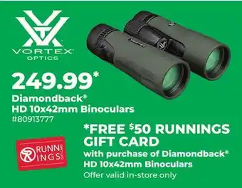 Runnings Vortex Diamondback HD 10x42mm Binoculars offer