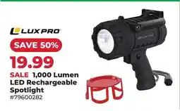 Runnings Luxpro 1, 000 Lumen LED Rechargeable Spotlight offer