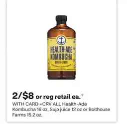 CVS ALL Health-Ade Kombucha 16 oz, Suja juice 12 oz or Bolthouse Farms 15.2 oz offer