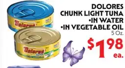 La Chiquita Food Market DOLORES CHUNK LIGHT TUNA • IN WATER • IN VEGETABLE OIL offer