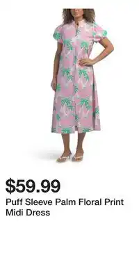 TJ Maxx Puff Sleeve Palm Floral Print Midi Dress offer