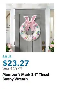 Sam's Club Member's Mark 24 Tinsel Bunny Wreath offer