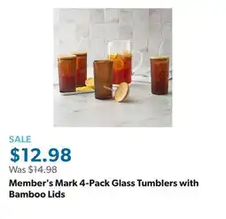 Sam's Club Member's Mark 4-Pack Glass Tumblers with Bamboo Lids offer