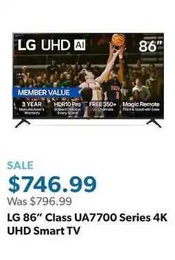 Sam's Club LG 86 Class UA7700 Series 4K UHD Smart TV offer