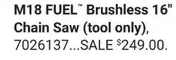 Ace Hardware M18 FUEL Brushless 16 Chain Saw (tool only) offer