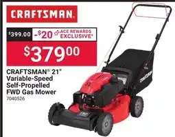 Ace Hardware CRAFTSMAN 21 Variable-Speed Self-Propelled FWD Gas Mower offer