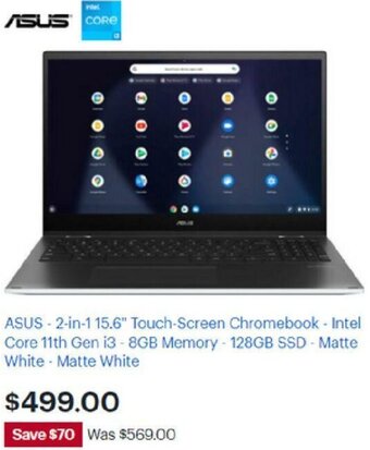 Best Buy Asus-2-In-1 15.6" Touch-Screen Chromebook-Intel Core 11th Gen i3-8gb Memory-128Gb SSD-Matte White-Matte White offer