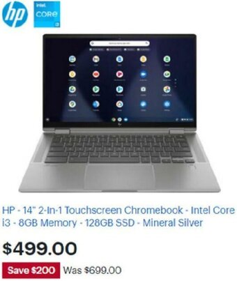 Best Buy HP-14" 2-In-1 Touchscreen Chromebook-Intel Core i3-8GB Memory-128Gb SSD-Mineral Silver offer