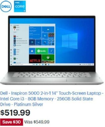 Best Buy Dell-Inspiron 5000 2-in-1 14" Touch-Screen Laptop-Intel Core i3- 8Gb Memory-256gb Solid State Drive-Platinum Silver offer
