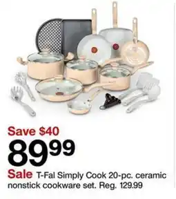 Target T-Fal Simply Cook 20-pc. ceramic nonstick cookware set offer