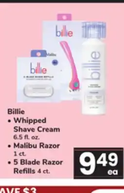 ACME Billie Whipped Shave Cream 6.5 fl. oz., Malibu Razor 1 ct., 5 Blade Razor Refills 4 ct offer