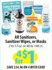 ACME All Sanitizers, Sanitizer Wipes, Or Masks offer